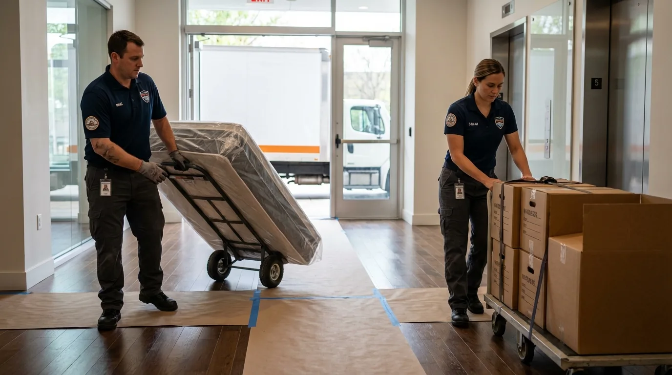 Professional apartment movers loading elevator in Gloucester City, NJ